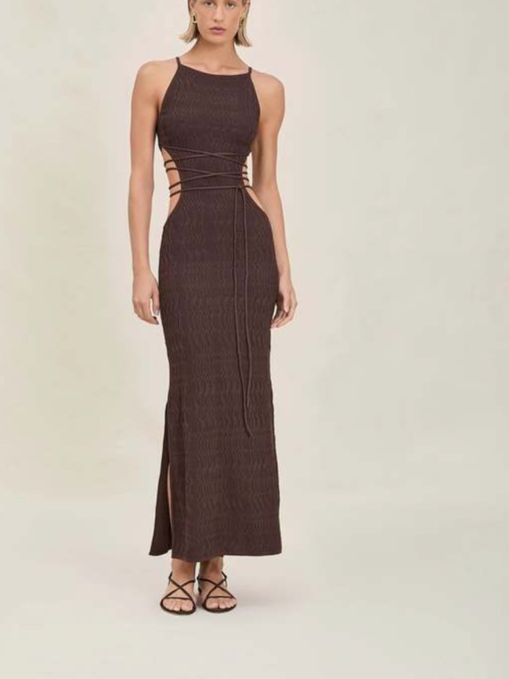 DEVON WINDSOR Dark Brown Lace-Up Side Cutout Maxi Dress